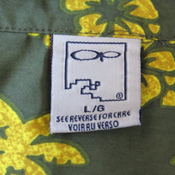 Vintage Ocean Pacific OP Hawaiian Shirt Green Palm Trees Women Dancing Large EUC - Picture 12 of 15
